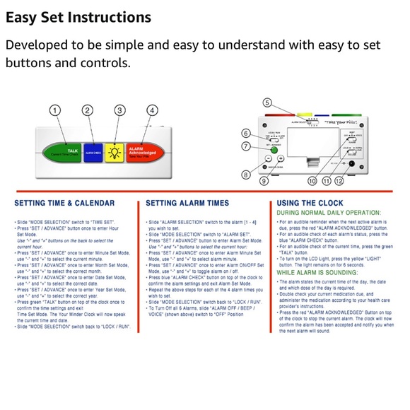 MEDCENTER Medication Pill Reminder Digital Talking Alarm Clock - Picture 14 of 17